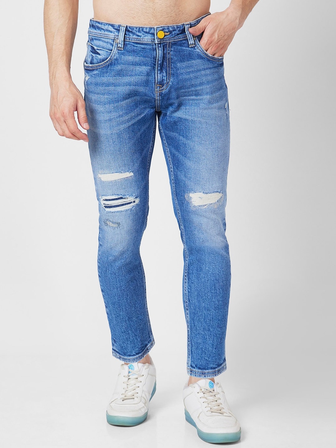 

SPYKAR Men Kano Skinny Fit Mildly Distressed Heavy Fade Stretchable Jeans, Blue