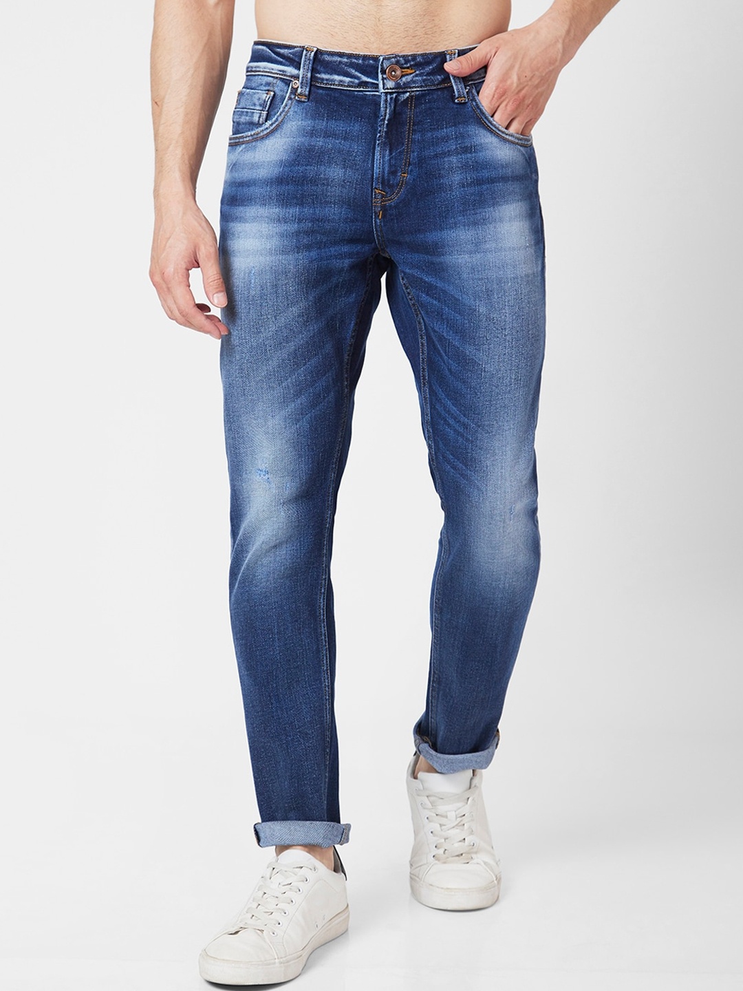 

SPYKAR Men Skinny Fit Low-Rise Cotton Jeans, Blue