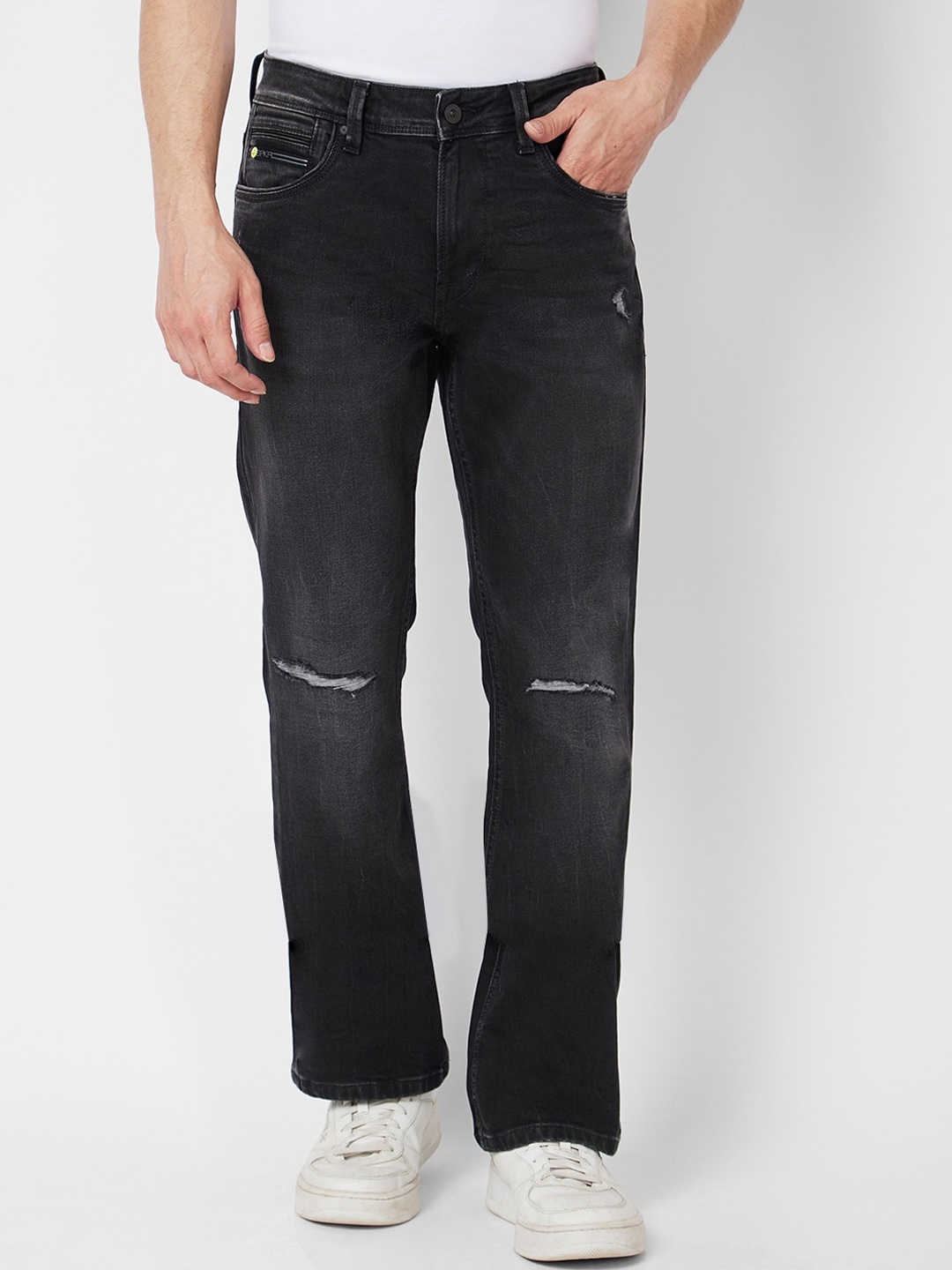 

SPYKAR Men Rafter Relaxed Fit Mid-Rise Slash Knee Light Fade Cotton Jeans, Black