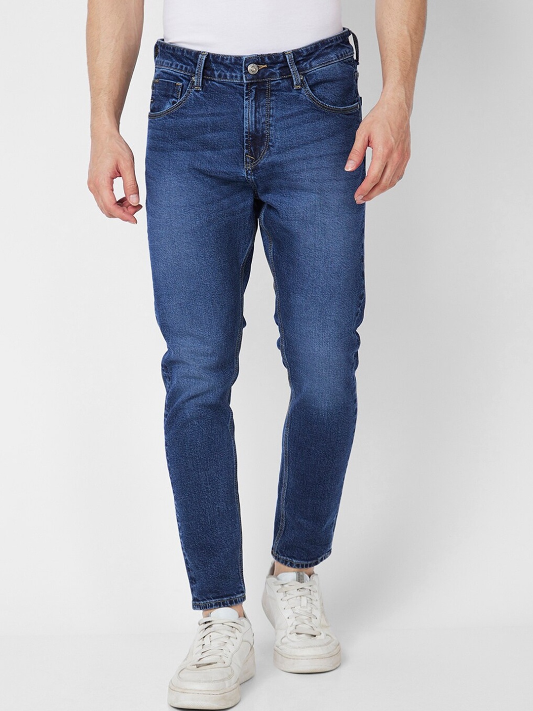 

SPYKAR Men Kano Skinny Fit Mid-Rise Light Fade Cotton Cropped Jeans, Blue