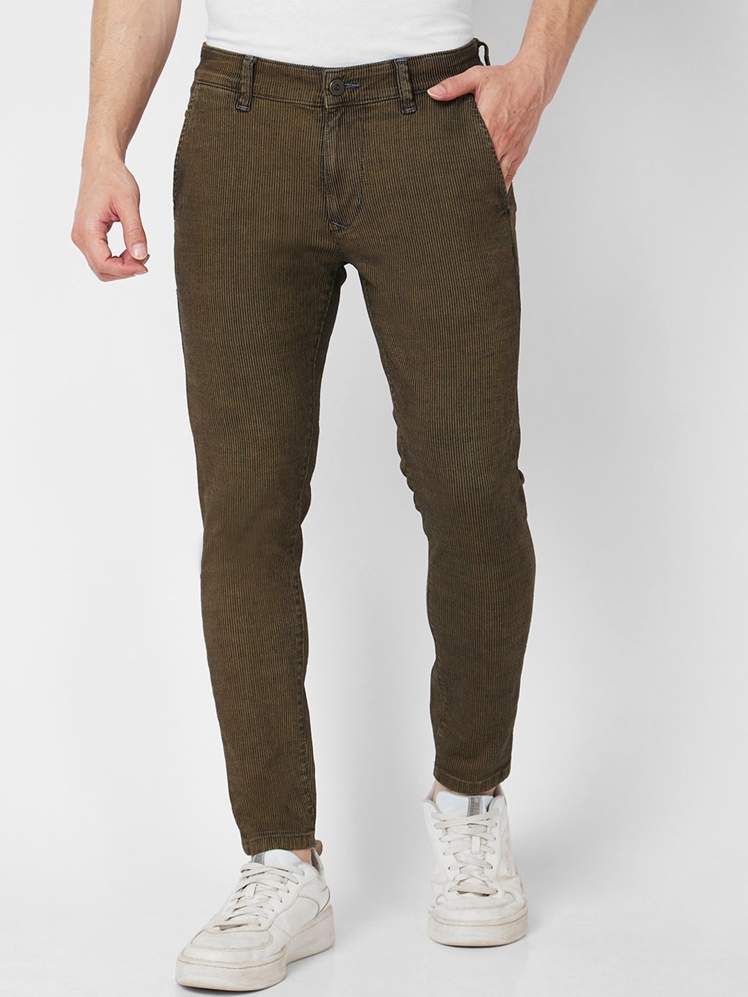 

SPYKAR Men Kano Skinny Fit Mid-Rise Cotton Cropped Jeans, Beige