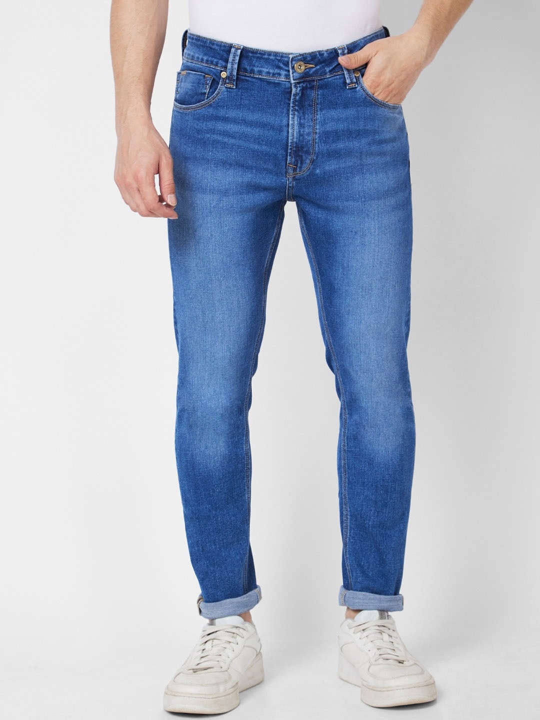 

SPYKAR Men Super Skinny Fit Low-Rise Heavy Fade Cotton Jeans, Blue