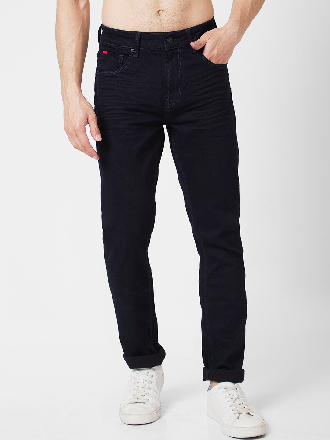

SPYKAR Clean Look No Fade Mid Raise Regular Fit Stretchable Jeans, Blue