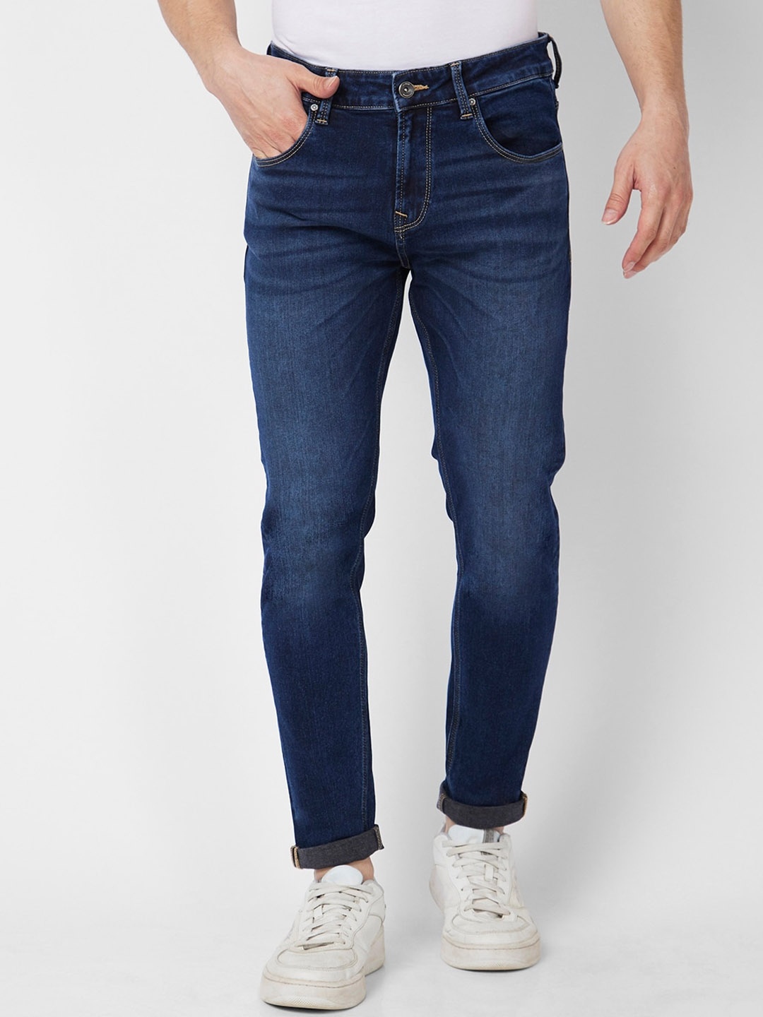 

SPYKAR Men Super Skinny Fit Low-Rise Light Fade Stretchable Jeans, Blue