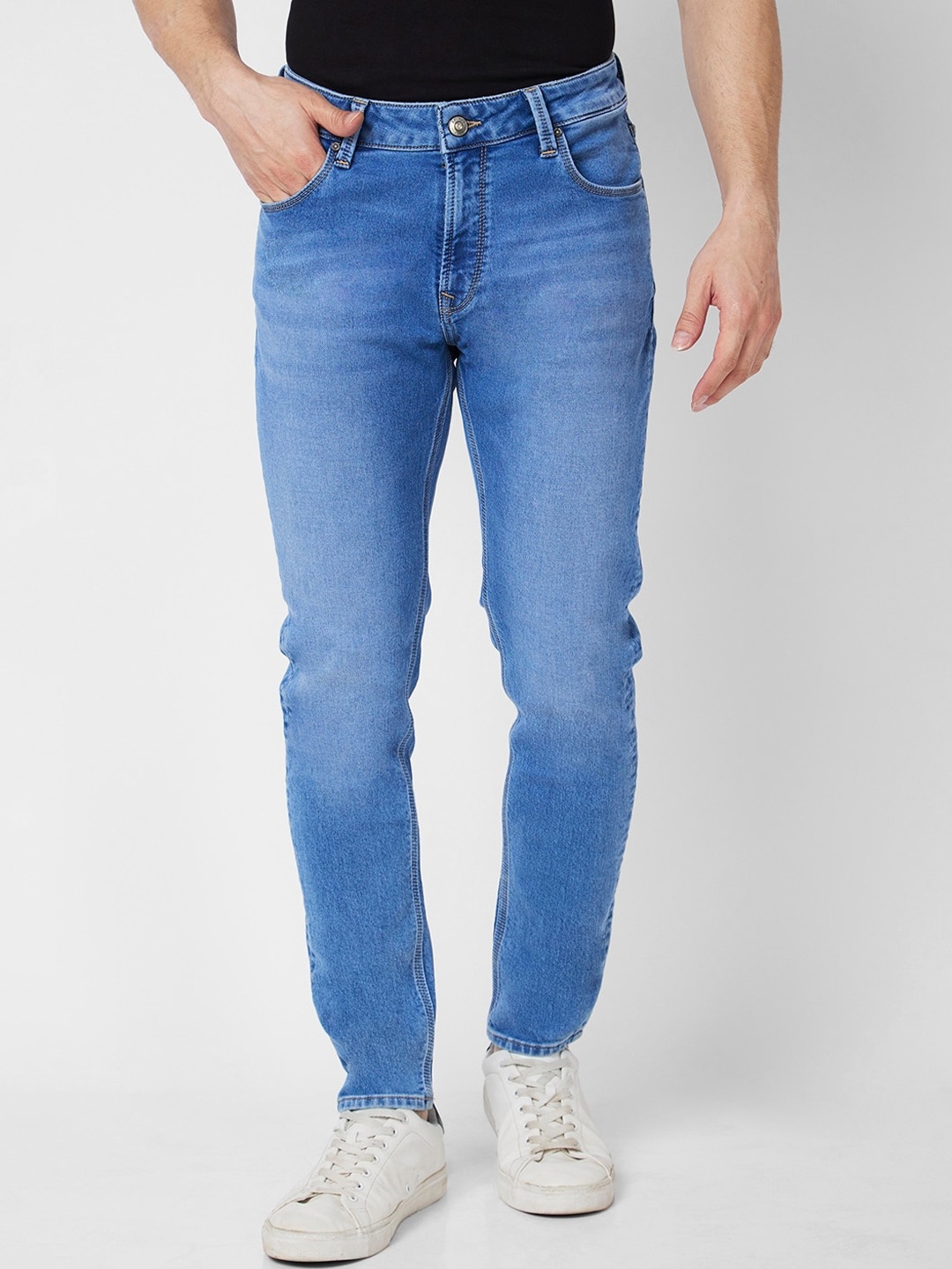 

SPYKAR Men Super Slim Fit Low-Rise Light Fade Stretchable Jeans, Blue