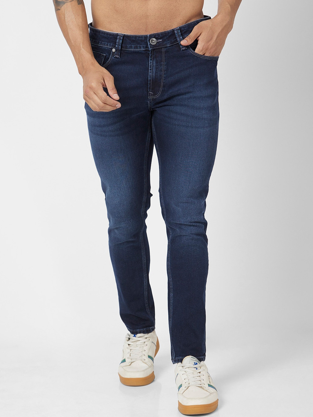 

SPYKAR Men Super Skinny Fit Mid-Rise Light Fade Stretchable Jeans, Blue