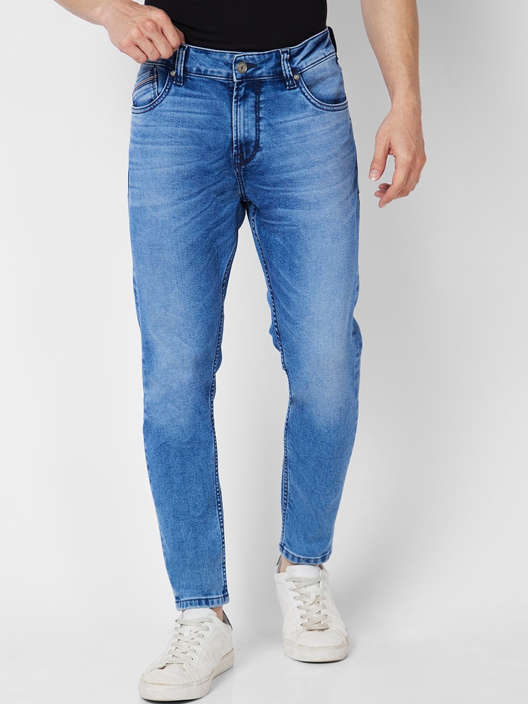 

SPYKAR Men Cotton Clean Look Kano Tapered Fit Heavy Fade Jeans, Blue