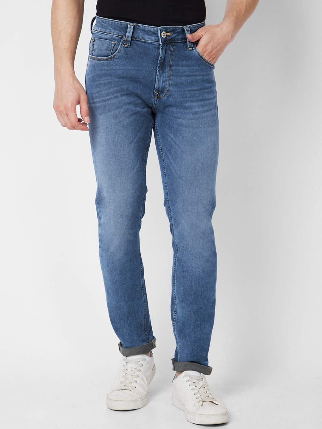 

SPYKAR Men Skinny Fit Mid-Rise Light Fade Clean Look Stretchable Jeans, Blue