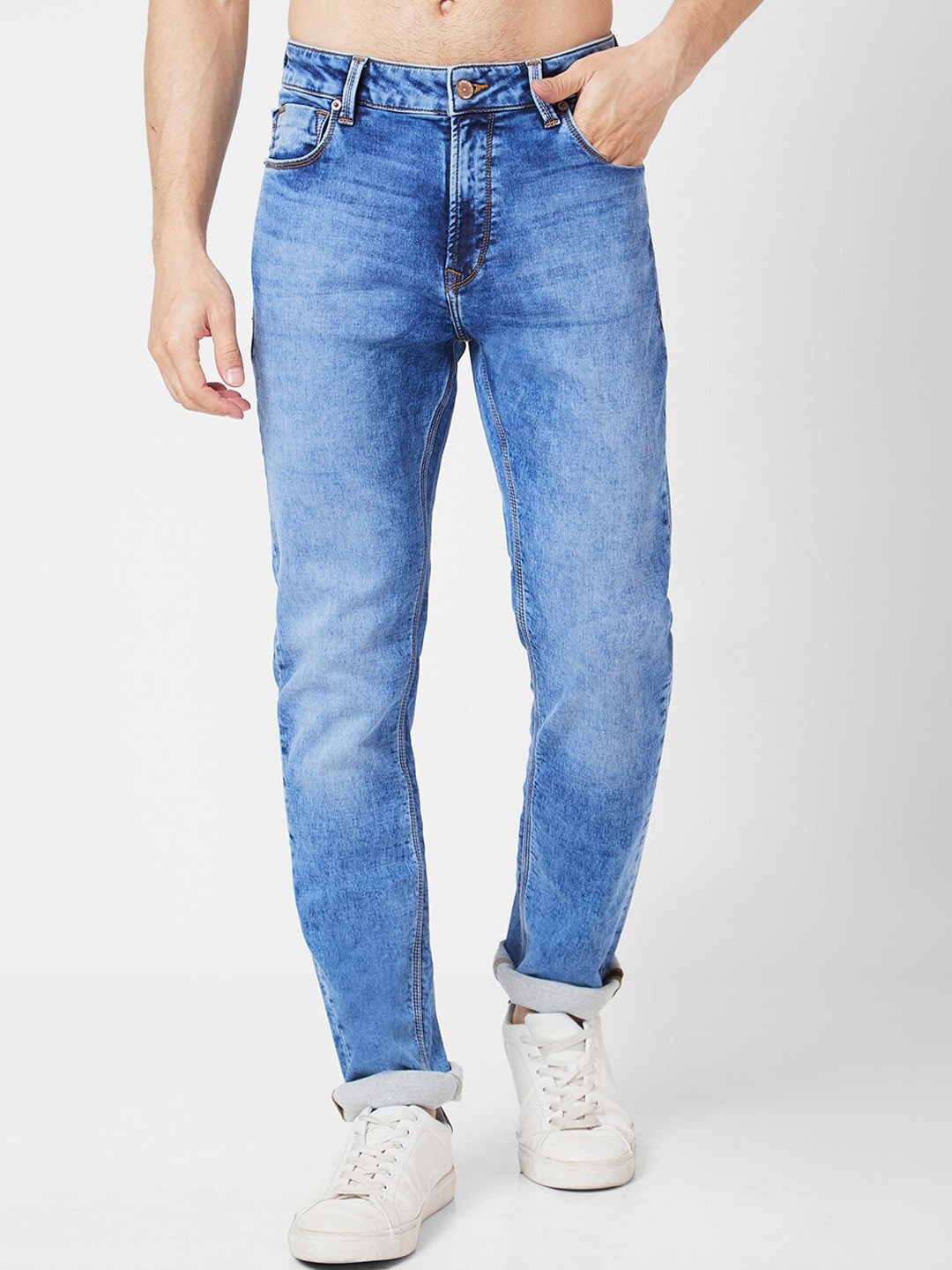 

SPYKAR Men Cotton Clean look Straight Fit Heavy Fade Stretchable Jeans, Blue