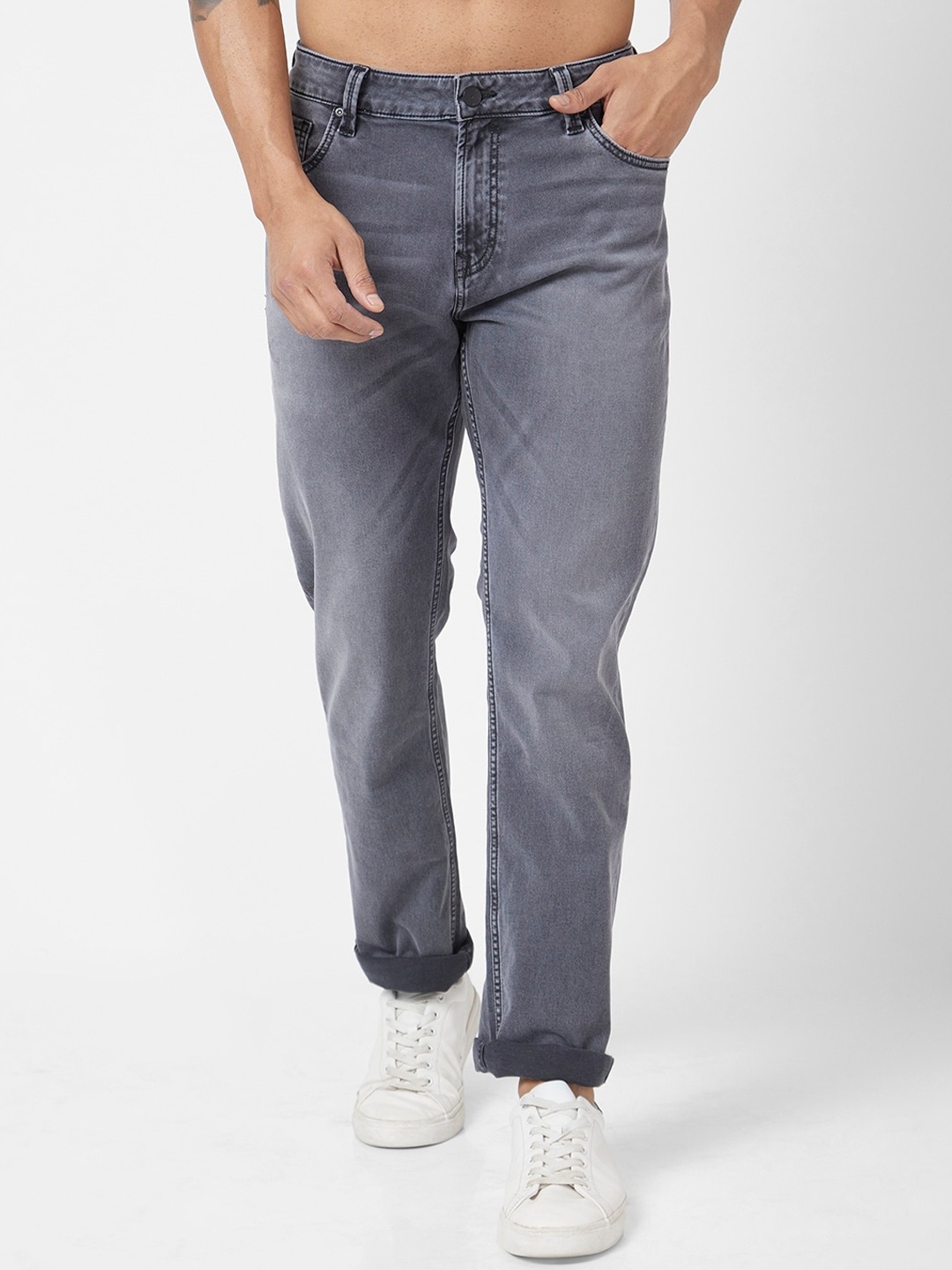 

SPYKAR Men Relaxed Fit Clean look Light Fade Stretchable Jeans, Grey