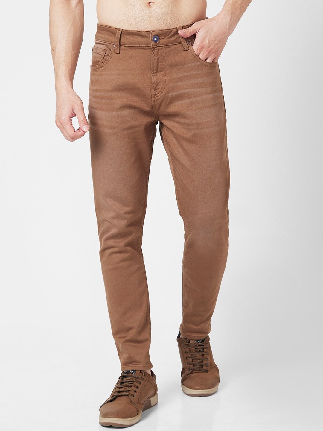 

SPYKAR Men Kano Slim Fit Clean Look Stretchable Jeans, Brown
