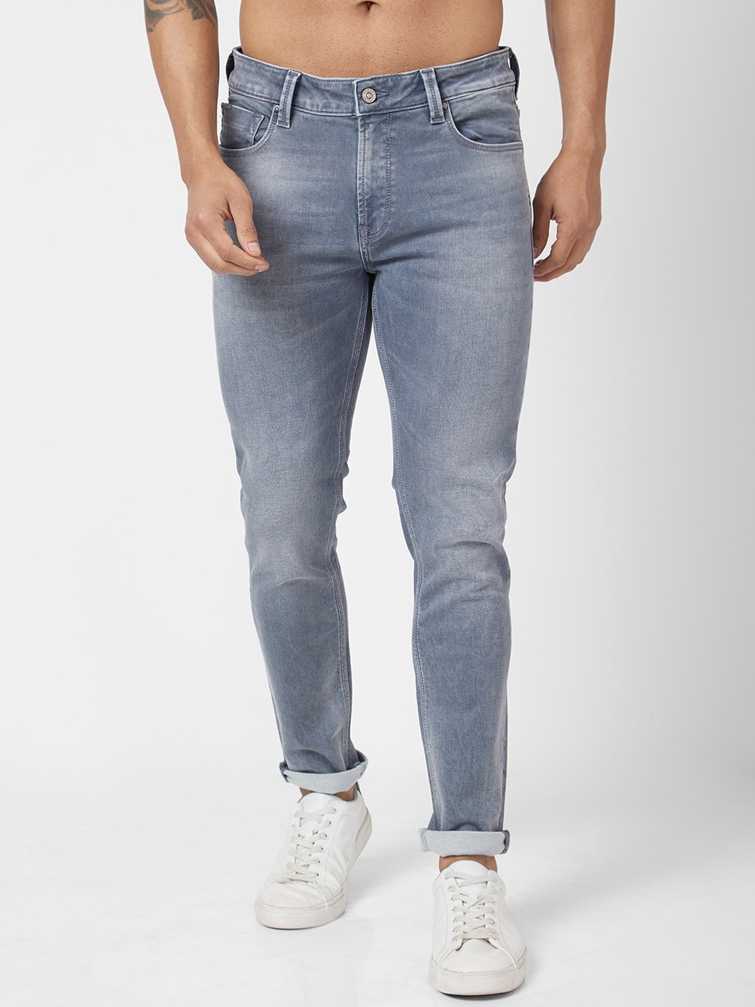 

SPYKAR Men Cotton Super Skinny Fit Low-Rise Heavy Fade Jeans, Grey