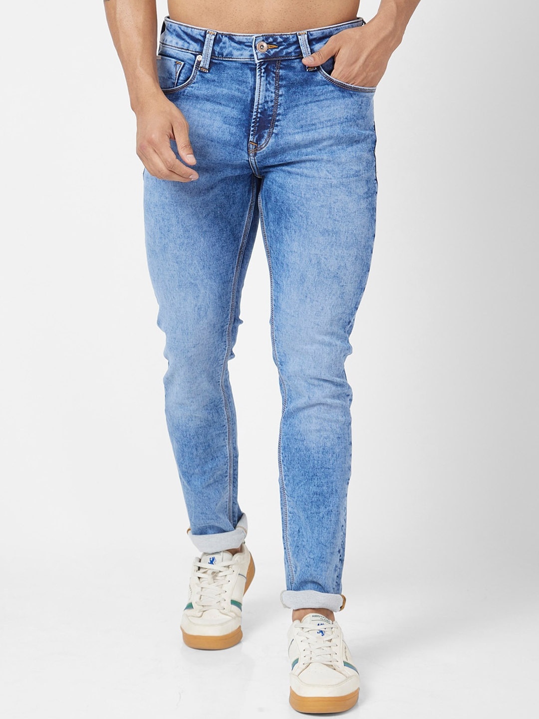 

SPYKAR Men Slim Fit Narrow Low-Rise Heavy Fade Stretchable Jeans, Blue