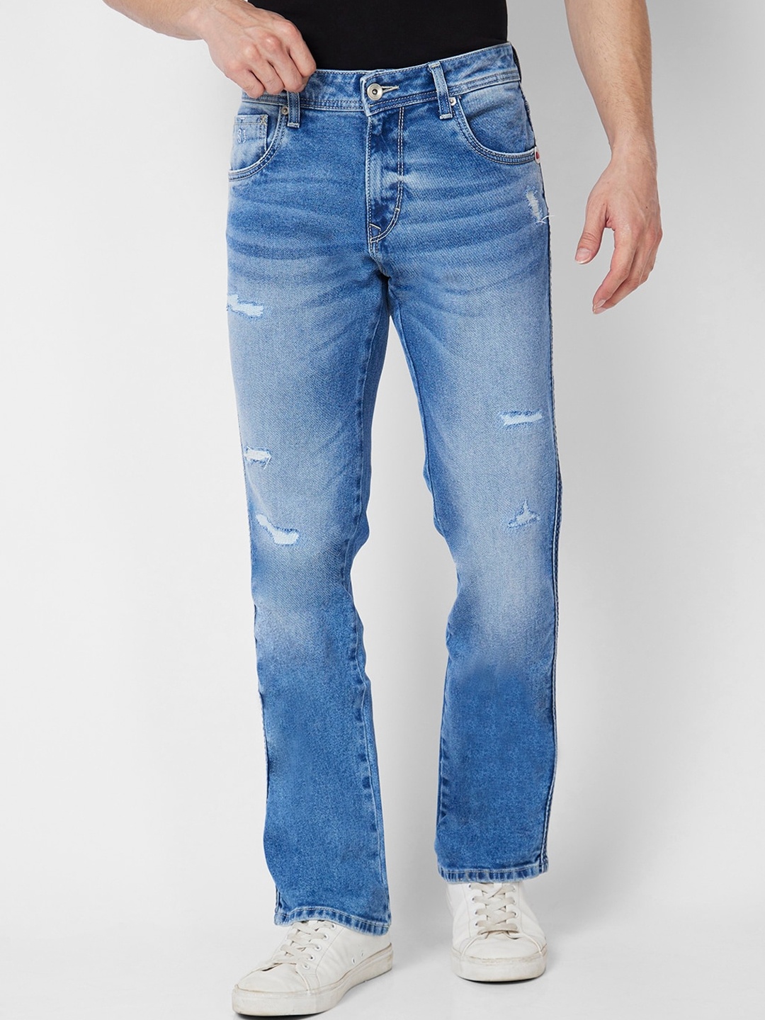 

SPYKAR Men Rafter Relaxed Fit Mildly Distressed Heavy Fade Whiskers Cotton Jeans, Blue