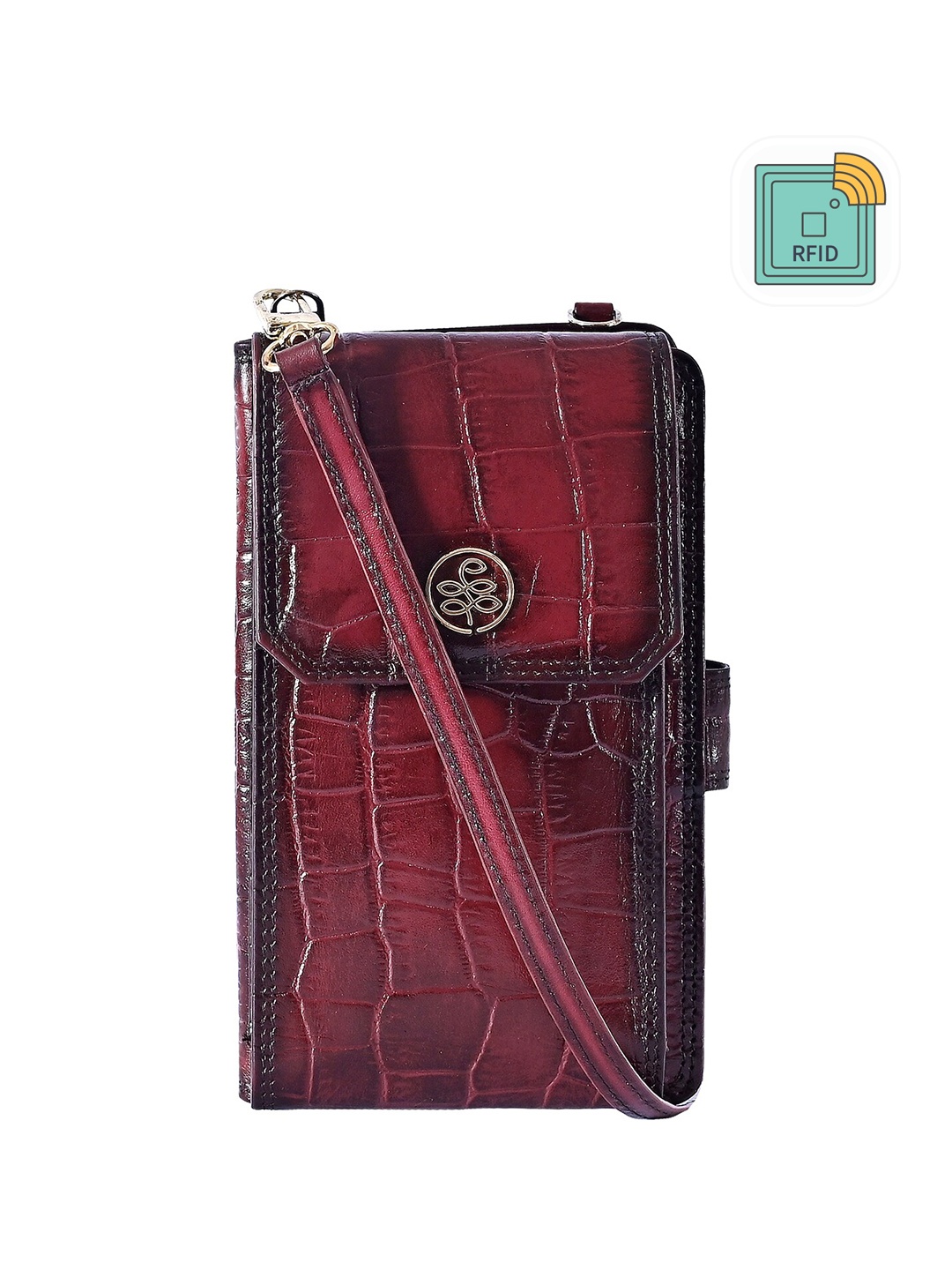 

Eske Women Textured Zip Detail Leather Two Fold Wallet, Maroon