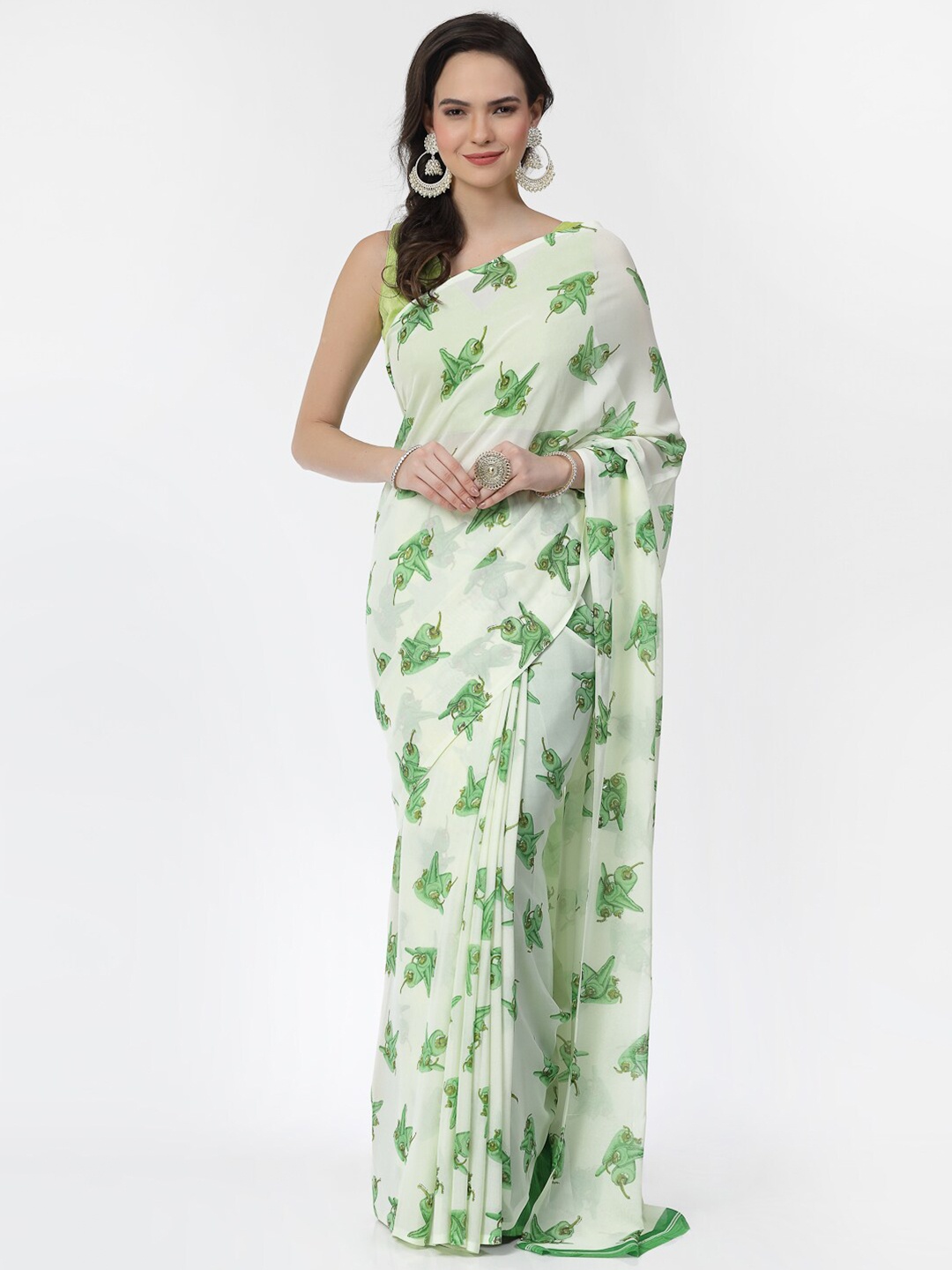 

KALINI Abstract Printed Poly Georgette Saree, Green