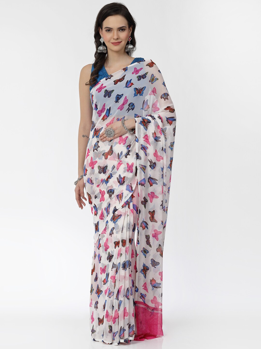 

KALINI Abstract Printed Poly Georgette Saree, Pink