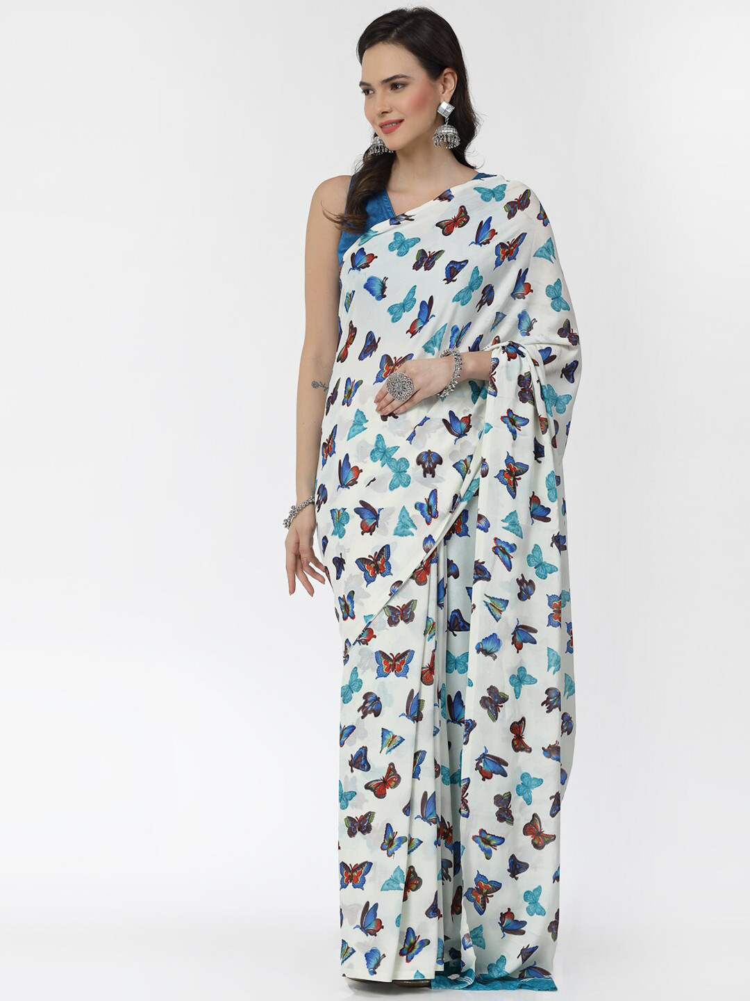 

KALINI Abstract Printed Poly Georgette Saree, Blue