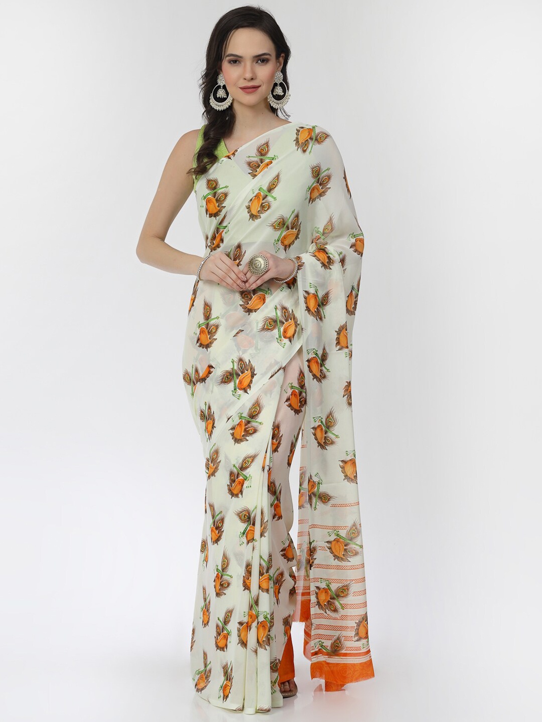 

KALINI Abstract Printed Poly Georgette Saree, Orange