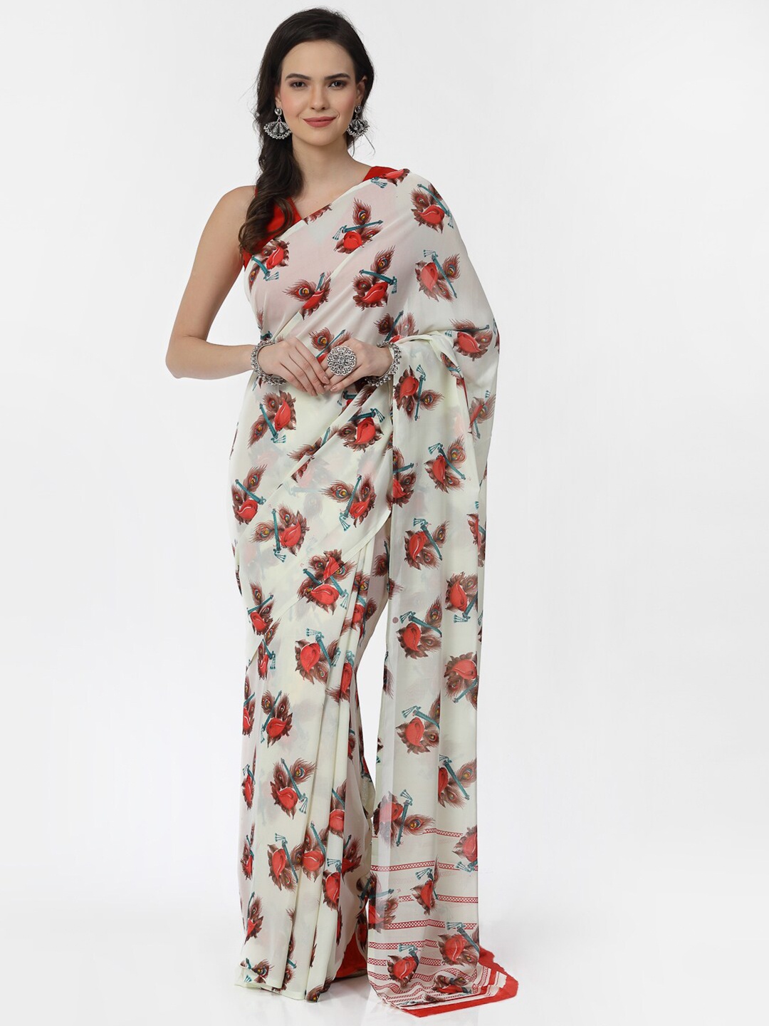

KALINI Abstract Printed Poly Georgette Saree, Red