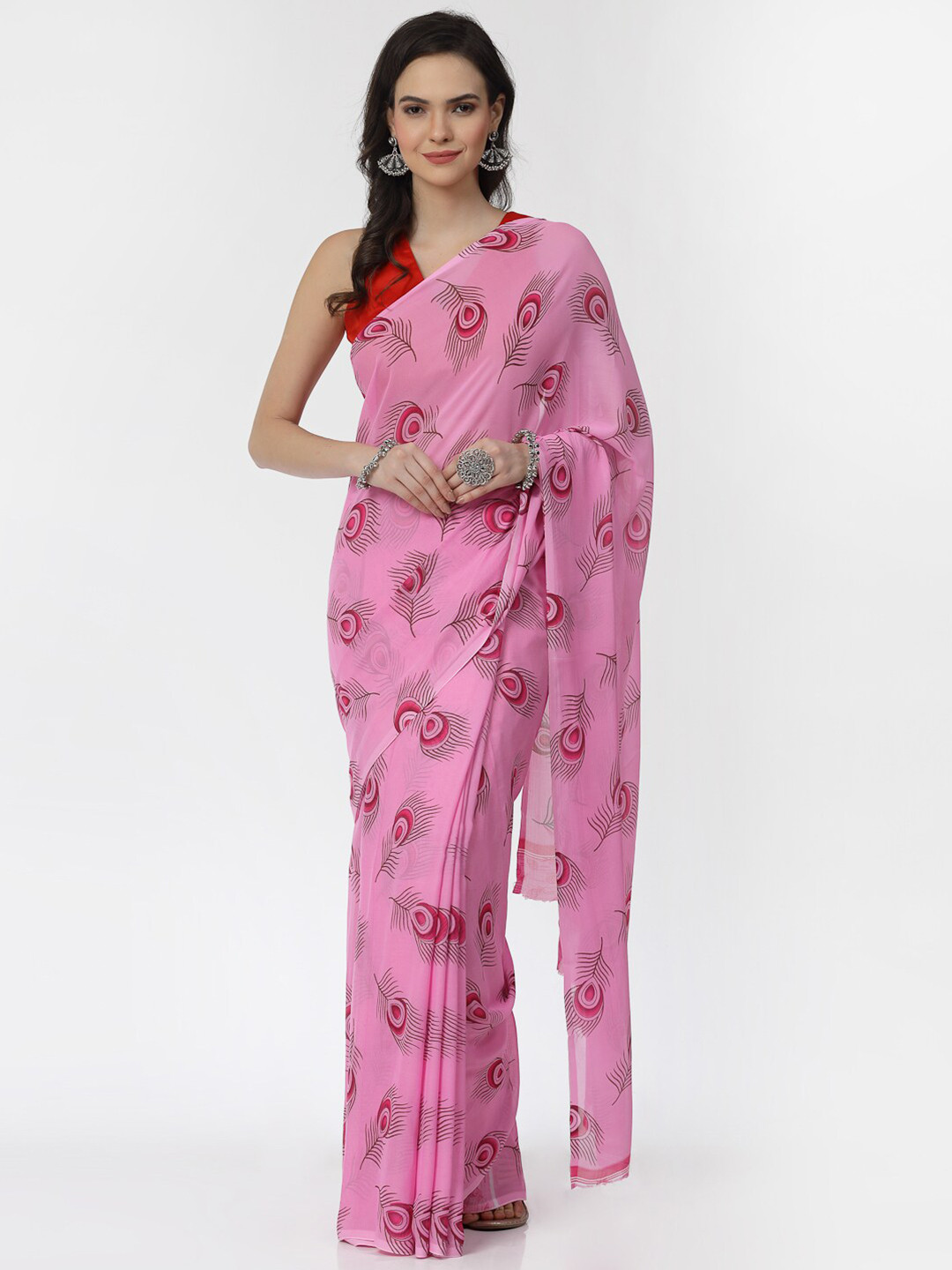 

KALINI Abstract Printed Poly Georgette Saree, Pink