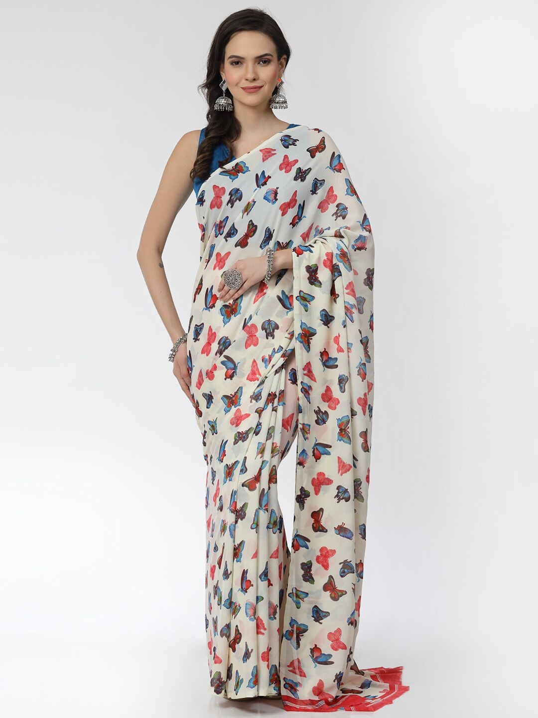 

KALINI Abstract Printed Poly Georgette Saree, Peach