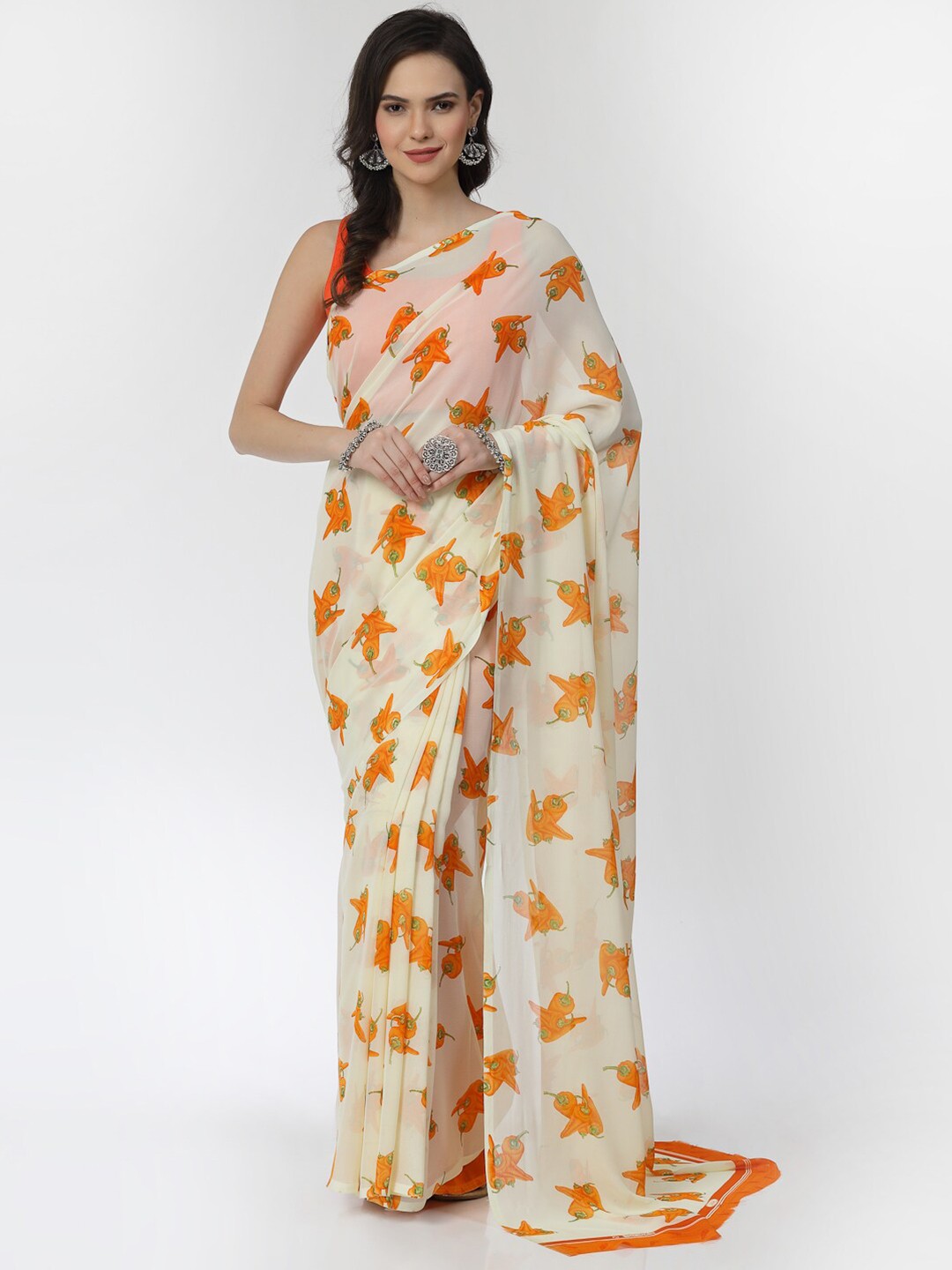 

KALINI Abstract Printed Poly Georgette Saree, White