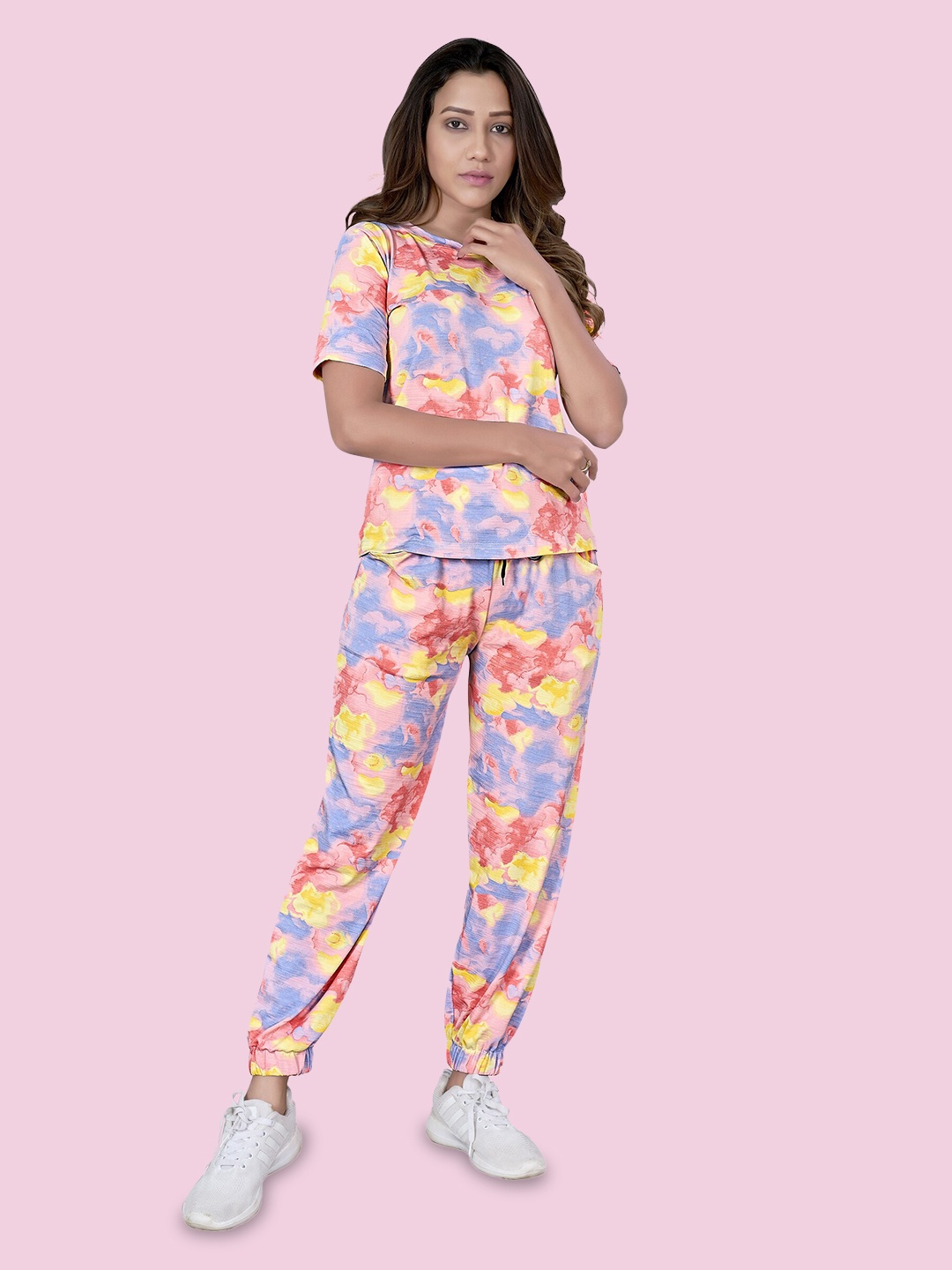 

N N ENTERPRISE Tie & Dye T-Shirt With Joggers Co-Ords, Pink
