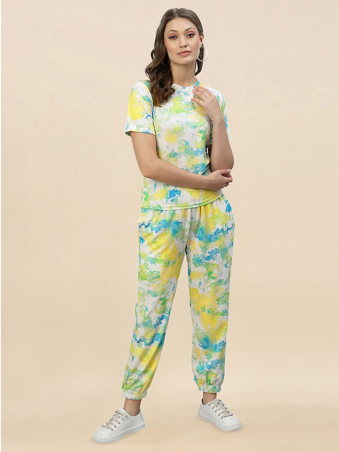 

N N ENTERPRISE Tie & Dye T-Shirt With Joggers Co-Ords, Yellow