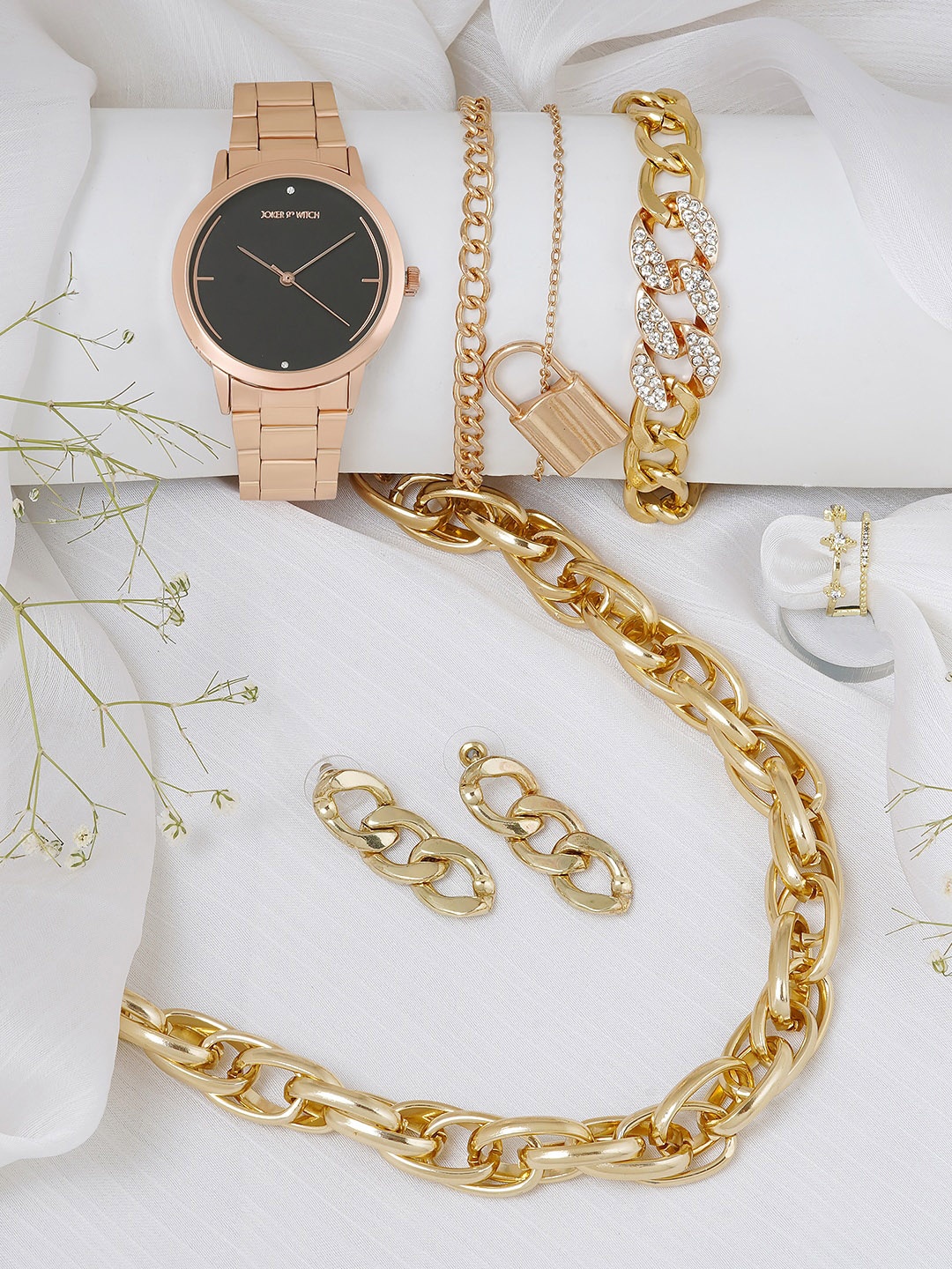 

JOKER & WITCH Women Analogue Watch Gift Set JWLS621, Gold