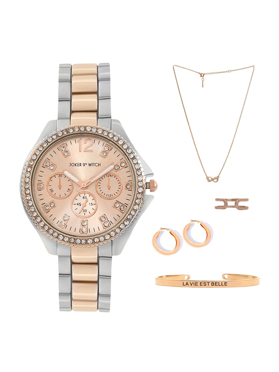 

JOKER & WITCH Women Analogue Watch Gift Set JWLS643, Rose gold