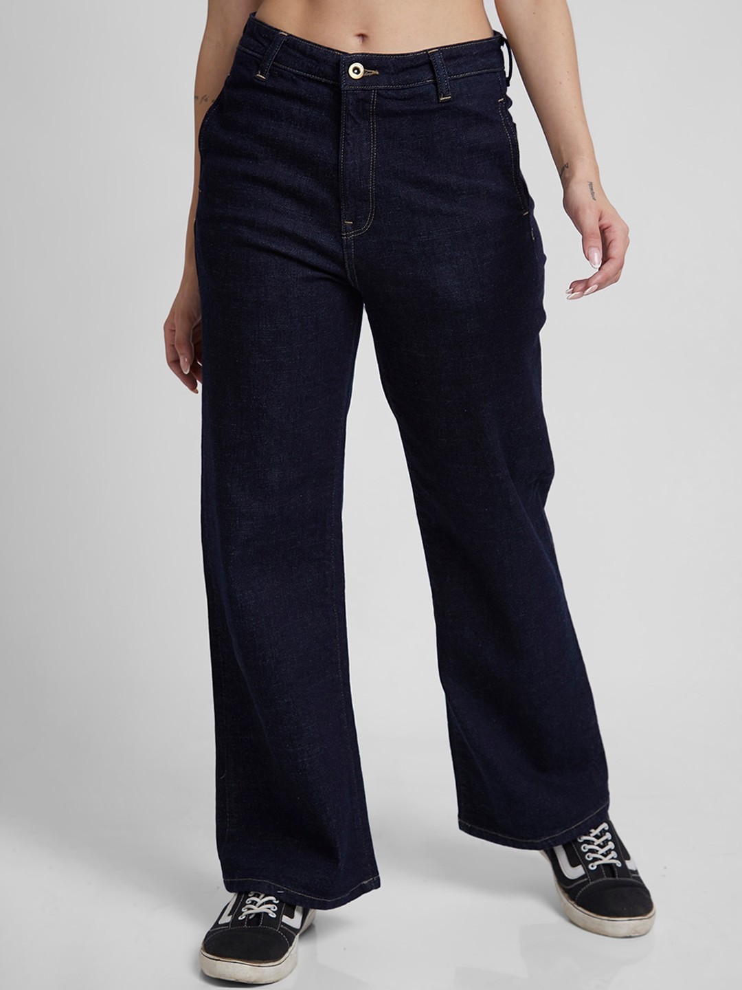 

SPYKAR Women Wide Leg High-Rise Clean Look Cotton Stretchable Jeans, Blue