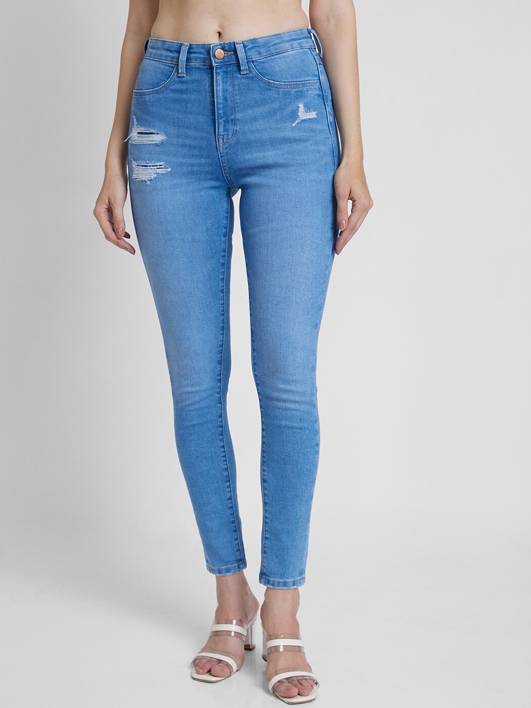 

SPYKAR Women Super Skinny Fit Mild Distressed Stretchable Jeans, Blue