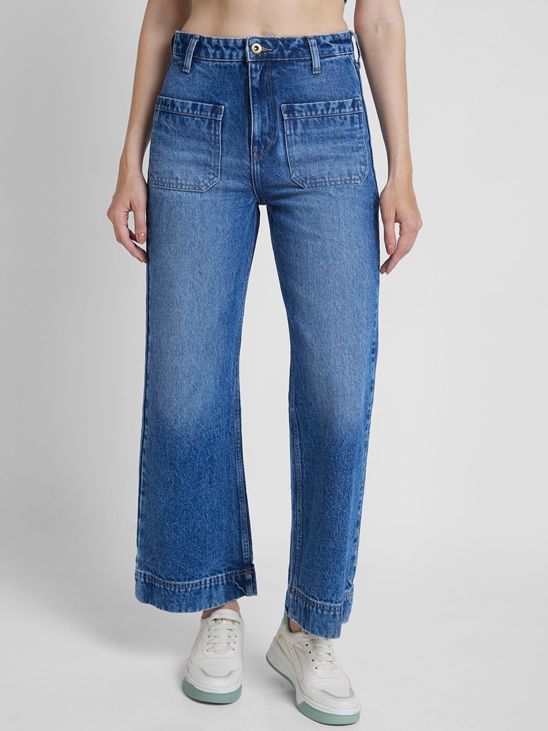 

SPYKAR Women Wide Leg High-Rise Clean Look Light Fade Jeans, Blue