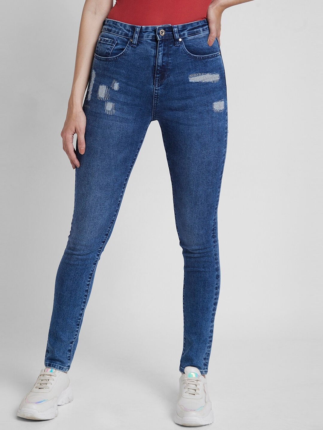 

SPYKAR Women Adora Skinny Fit Low Distress Stretchable Jeans, Blue