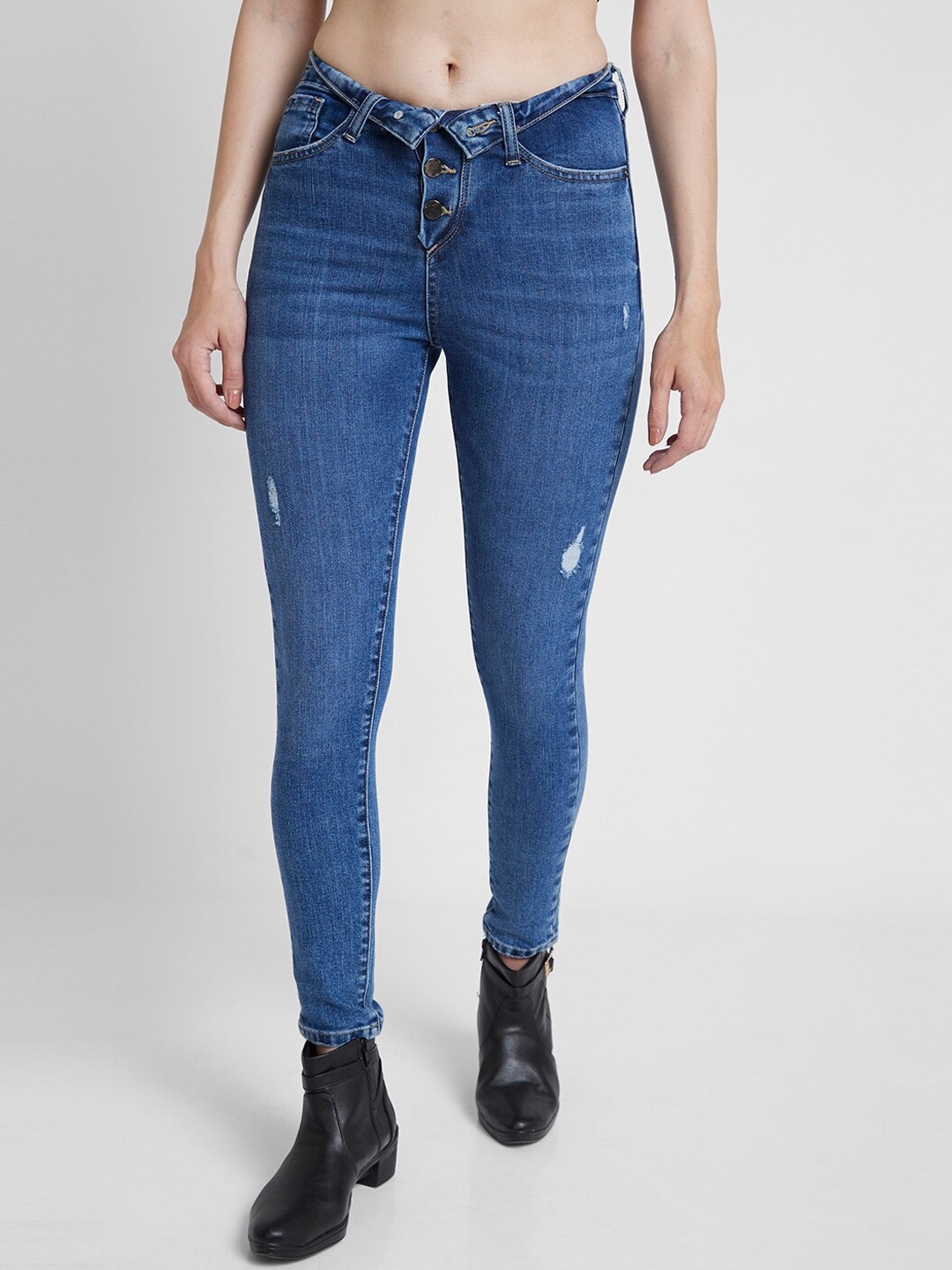 

SPYKAR Women Super Skinny Fit High-Rise Cat Scratches Stretchable Jeans, Blue