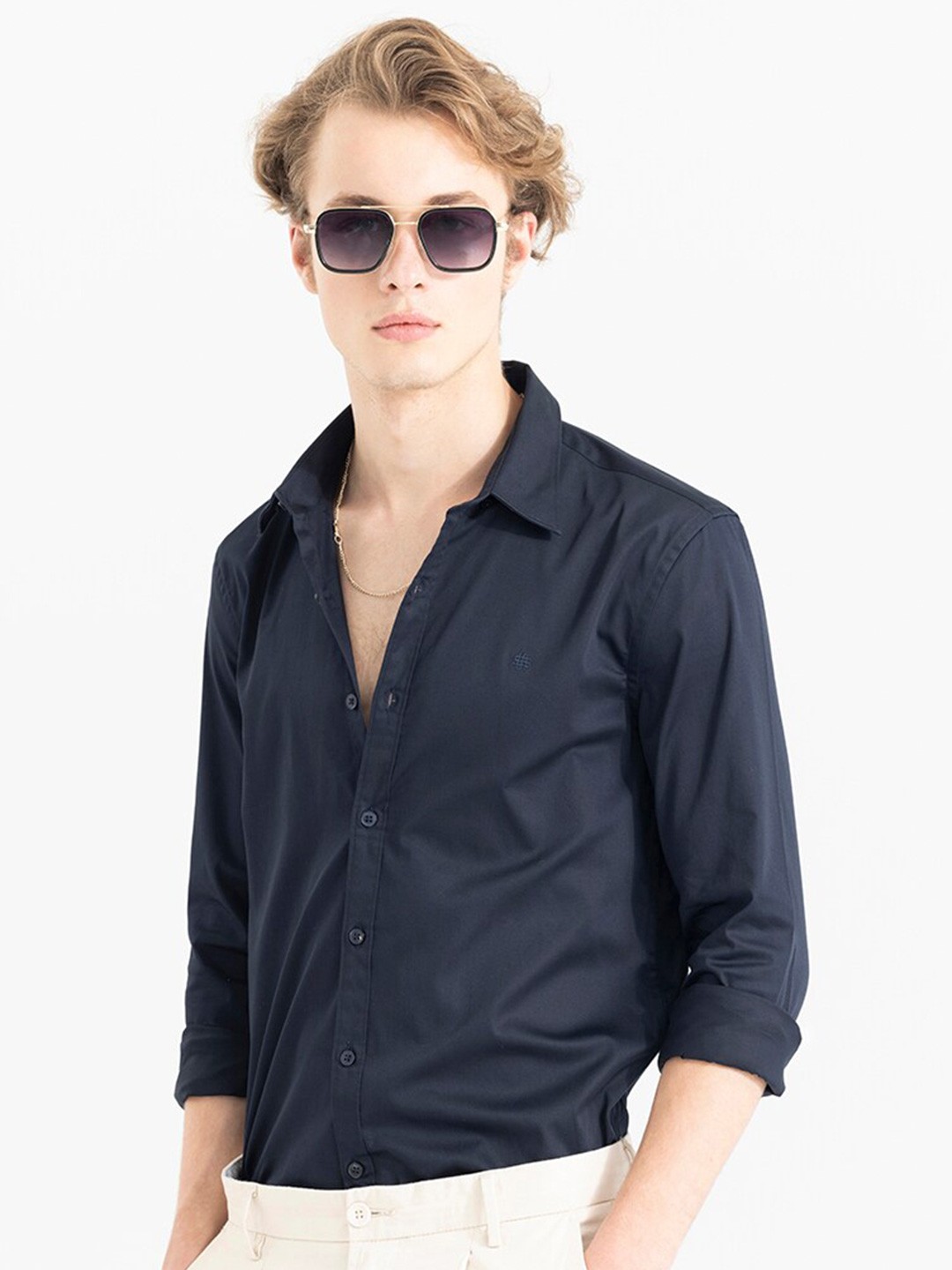 

Snitch Navy Blue Classic Slim Fit Casual Shirt