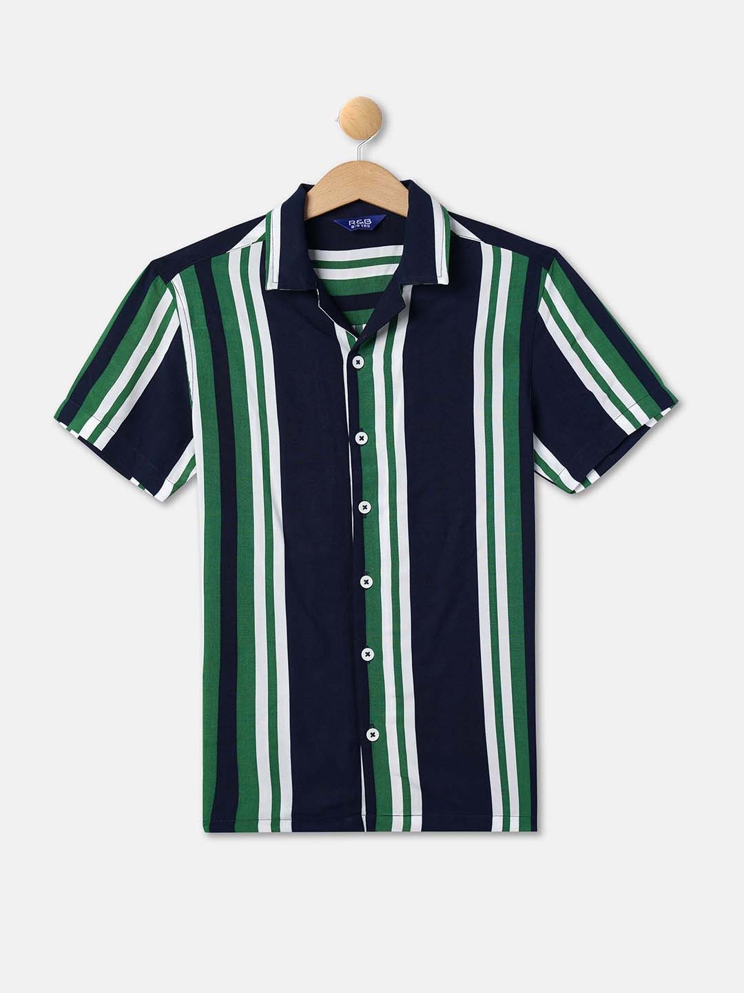 

R&B Boys Vertical Striped Cotton Casual Shirt, Navy blue