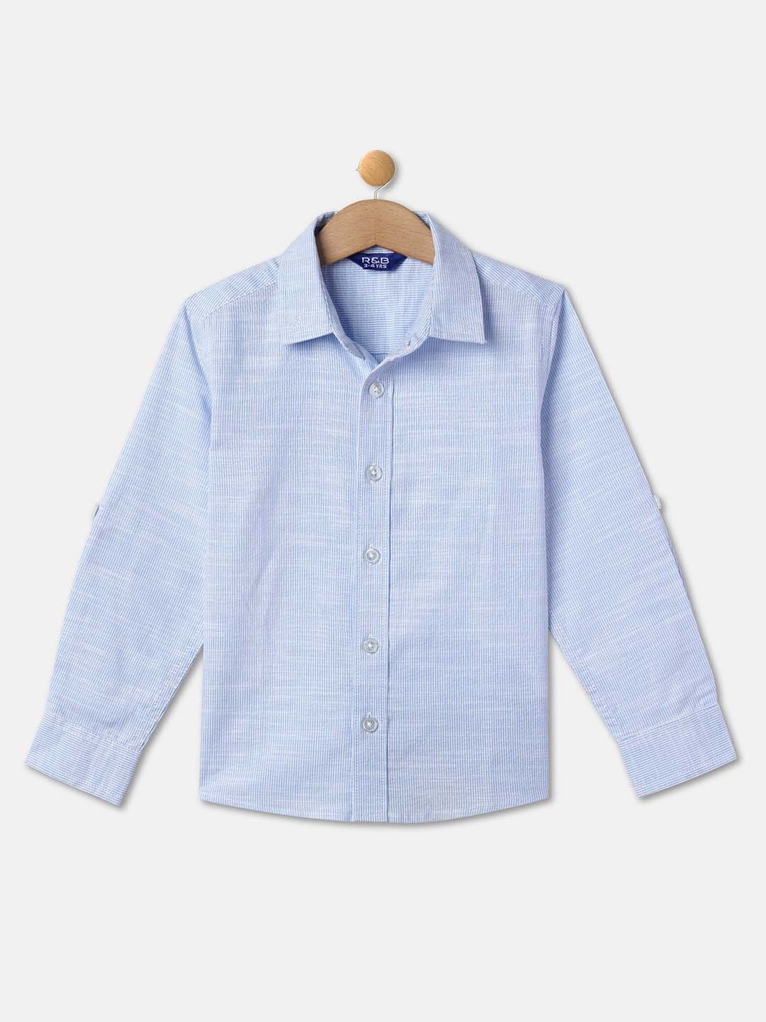 

R&B Boys Self Design Roll Up Sleeves Cotton Casual Shirt, Blue