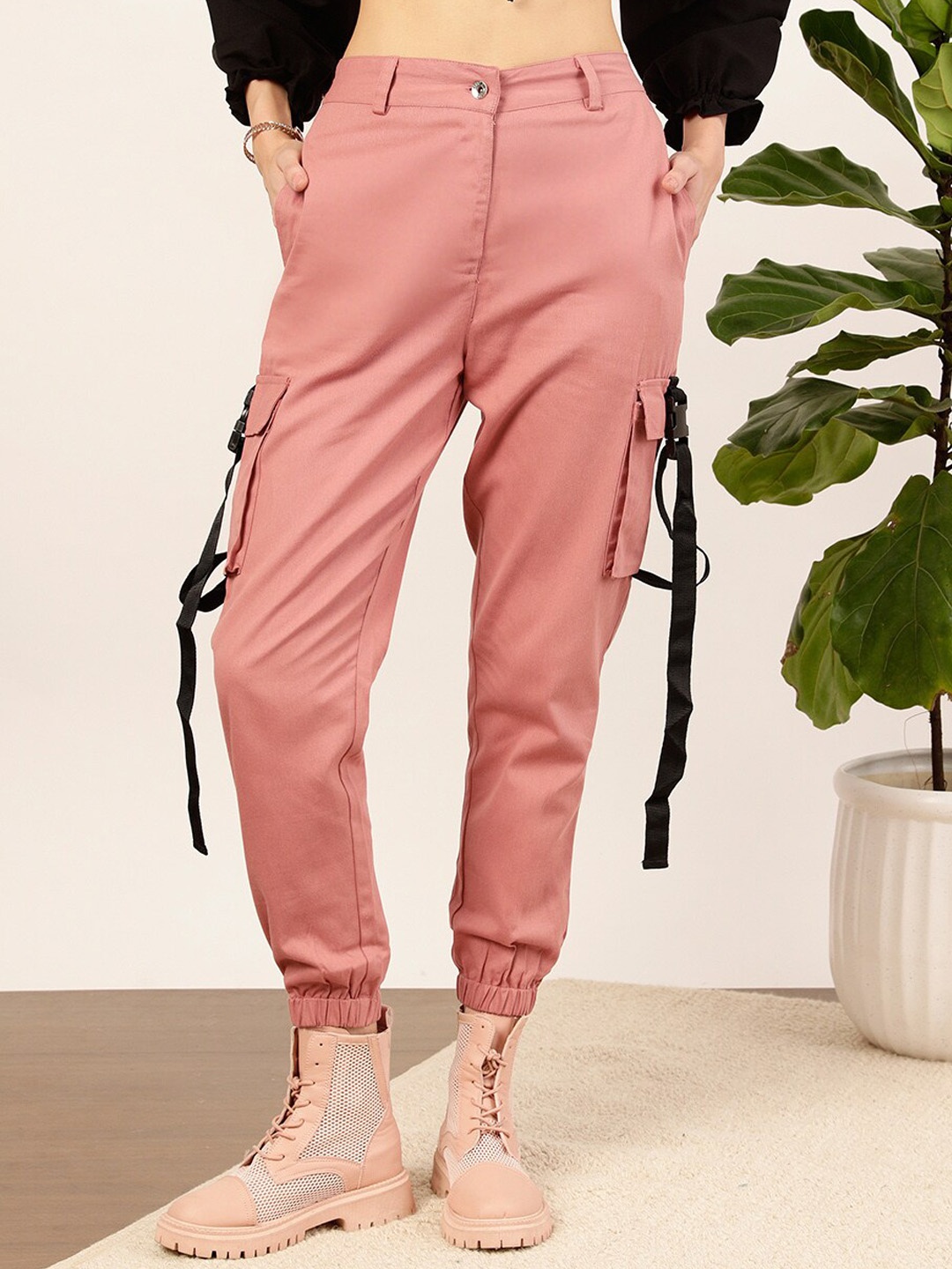 

STREET 9 Women Pink Relaxed Fit High-Rise Pure Cotton Trousers