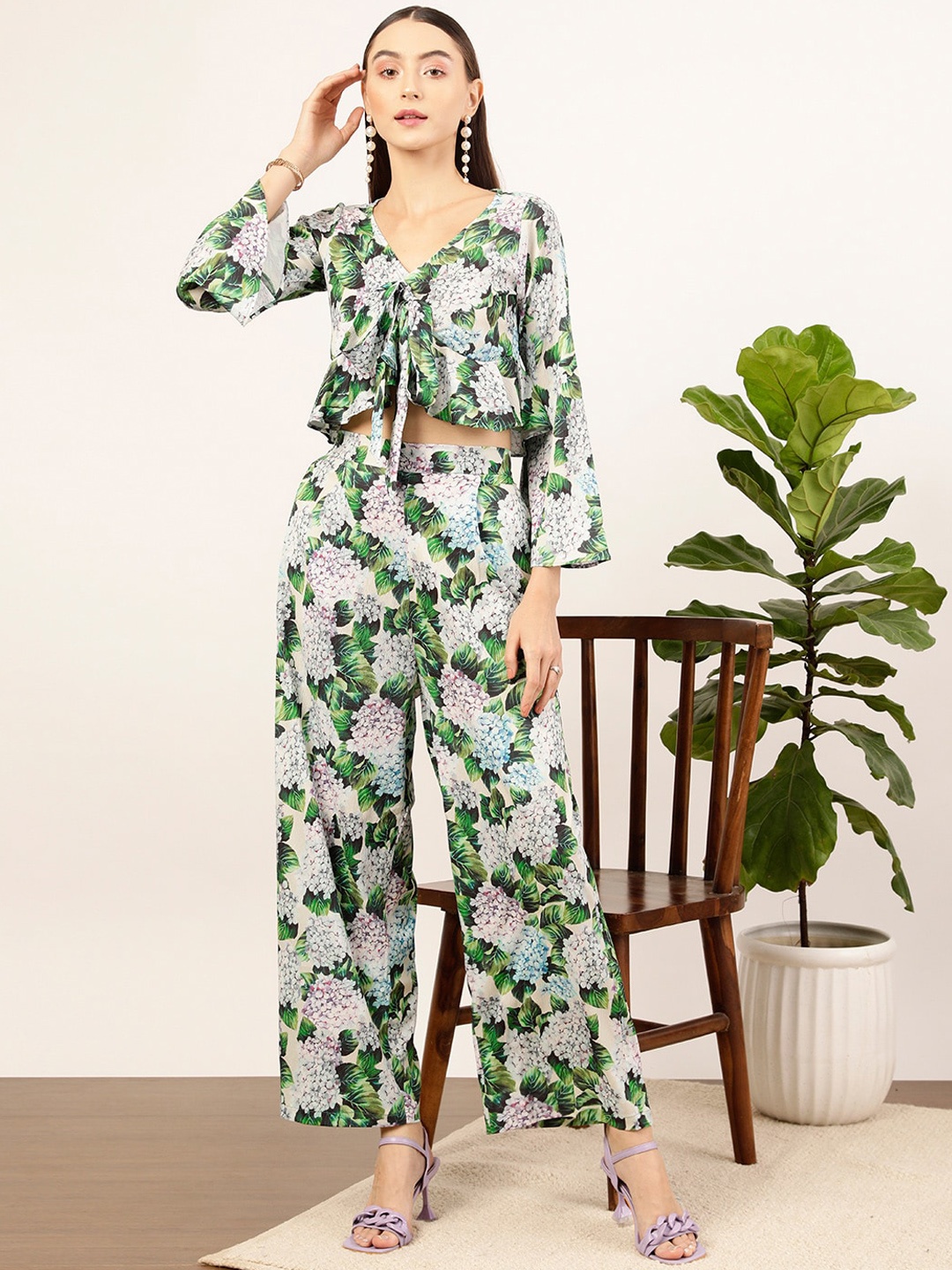 

STREET 9 Green Floral Printed Top & Palazzos