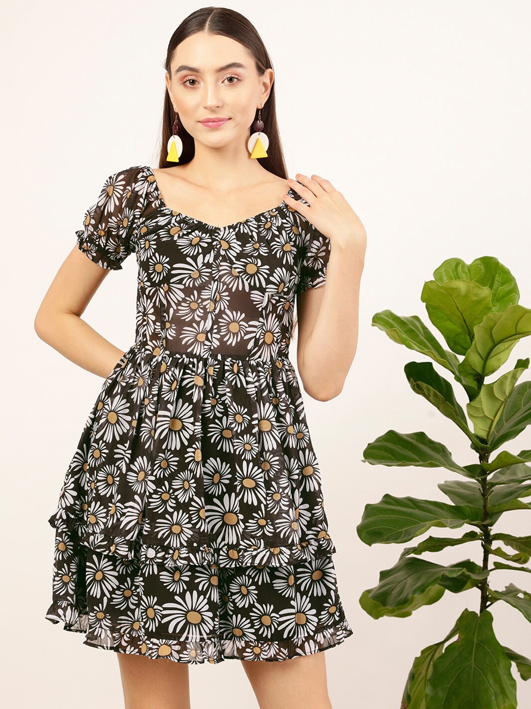 

STREET 9 Floral Printed Fit & Flare Dress, Black