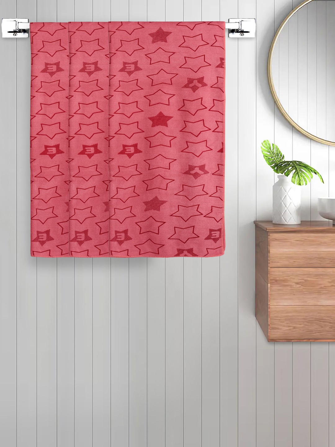 

FABINALIV Red Kids 3 Pieces Geometric Printed Cotton 350 GSM Bath Towels