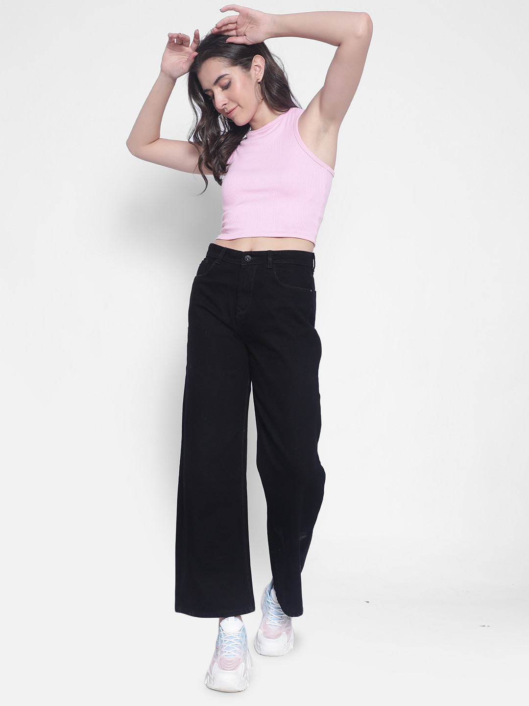 

Crimsoune Club Women Wide Leg Clean Look Stretchable Jeans, Black