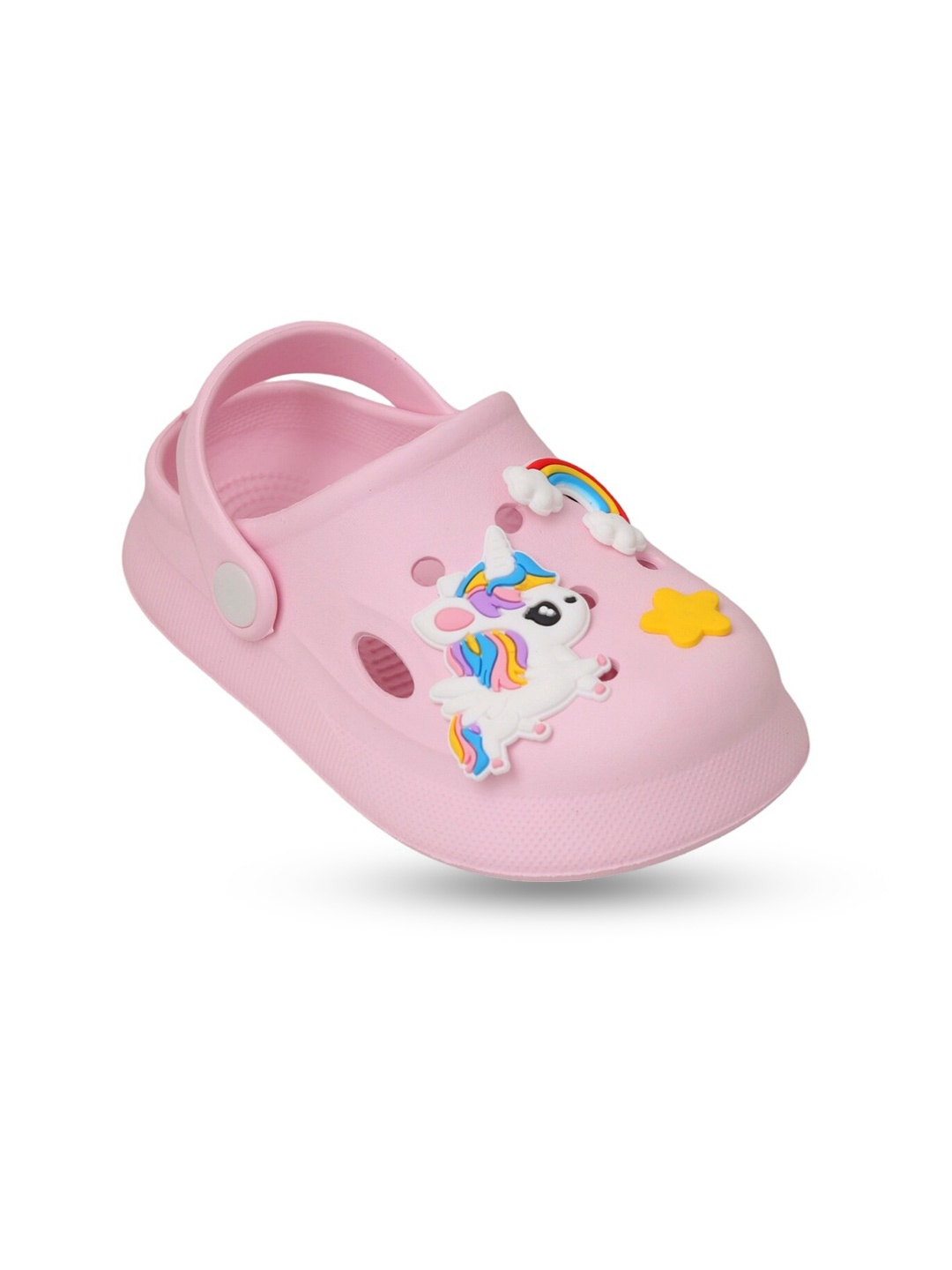 

Yellow Bee Girls Unicorn & Rainbow Jibbitz Rubber Clogs, Pink