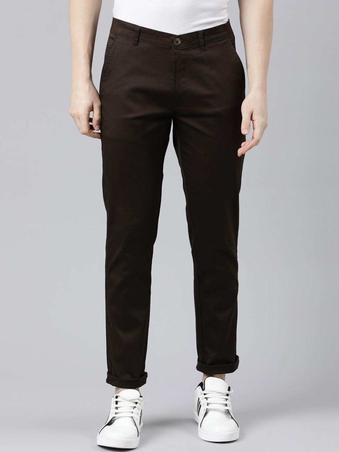 

CINOCCI Men Mid-Rise Slim Fit Cotton Trousers, Brown