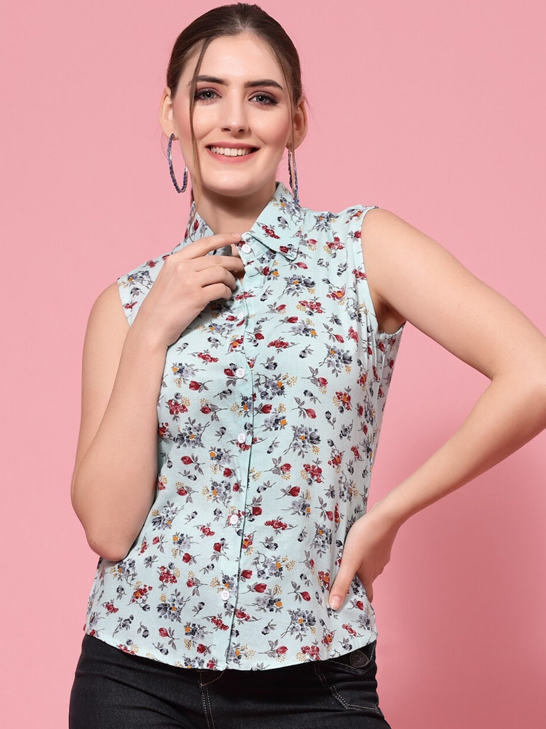 

BAESD Standard Floral Printed Spread Collar Casual Shirt, Blue
