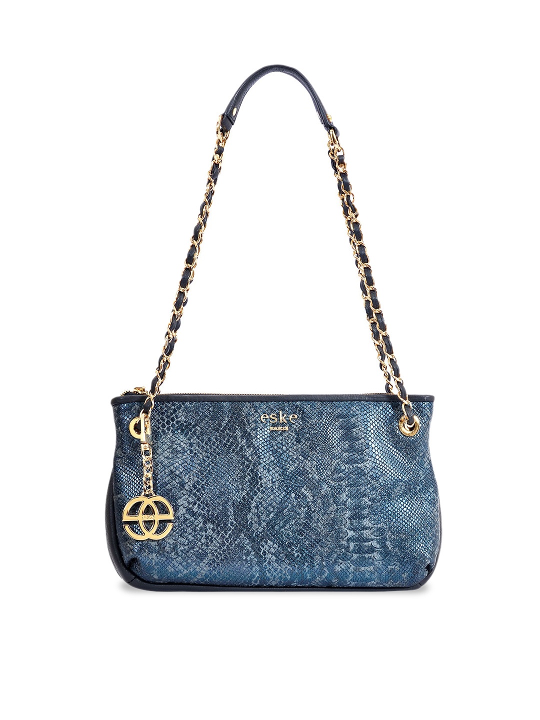 

Eske Textured Leather Structured Shoulder Bag, Navy blue