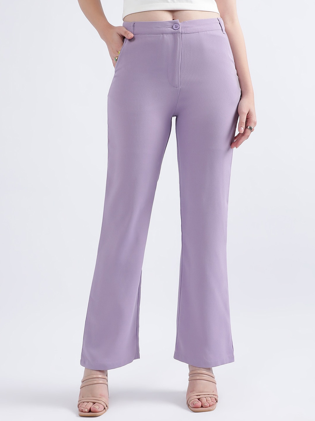 

ELLE Women Mid-Rise Bootcut Trousers, Purple