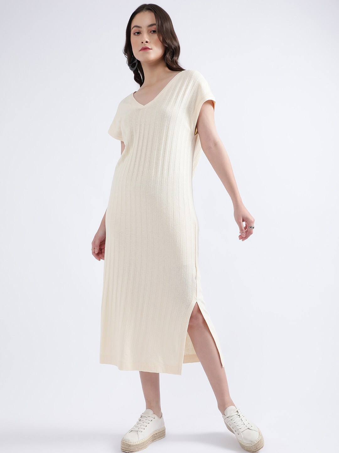 

GANT Striped Extended Sleeves A-Line Midi Dress, Off white